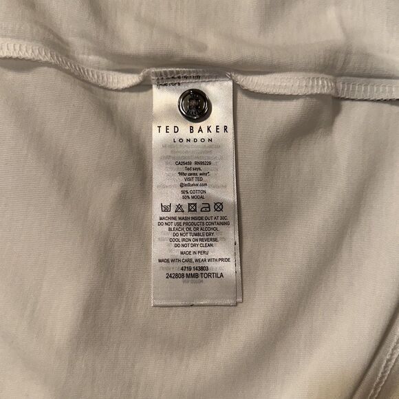 Ted Baker 6/XL White Blue Short Sleeve Cotton Blend Lightweight Polo - Picture 15 of 15